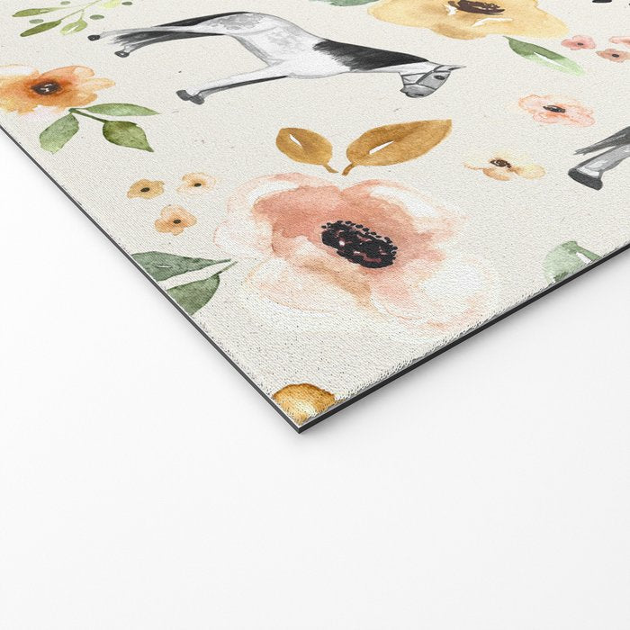 Horses and Flowers, Sunrise Floral, Cream, Horse Print, Horse Illustration, Pink and Yellow, Equestrian, Little Girls Welcome Mat Gallery Image 2