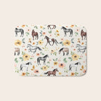 Horses and Flowers, Sunrise Floral, Cream, Horse Print, Horse Illustration, Pink and Yellow, Equestrian, Little Girls Bath Mat Gallery Image 1
