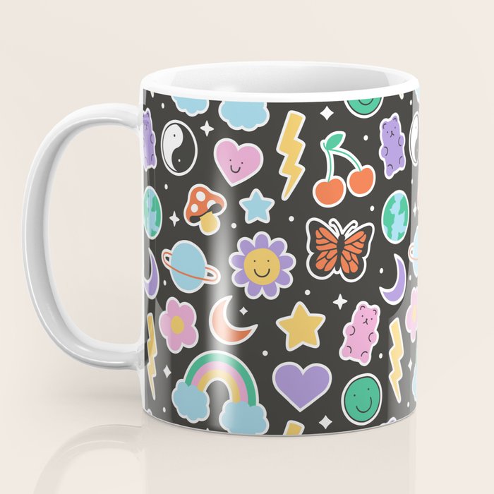 Fun retro cartoon doodle sticker pattern Coffee Mug Gallery Image 3