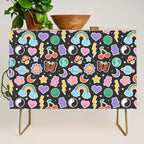 Fun retro cartoon doodle sticker pattern Credenza Gallery Image 1