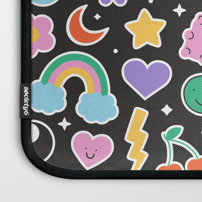 Fun retro cartoon doodle sticker pattern Laptop Sleeve Gallery Image 3