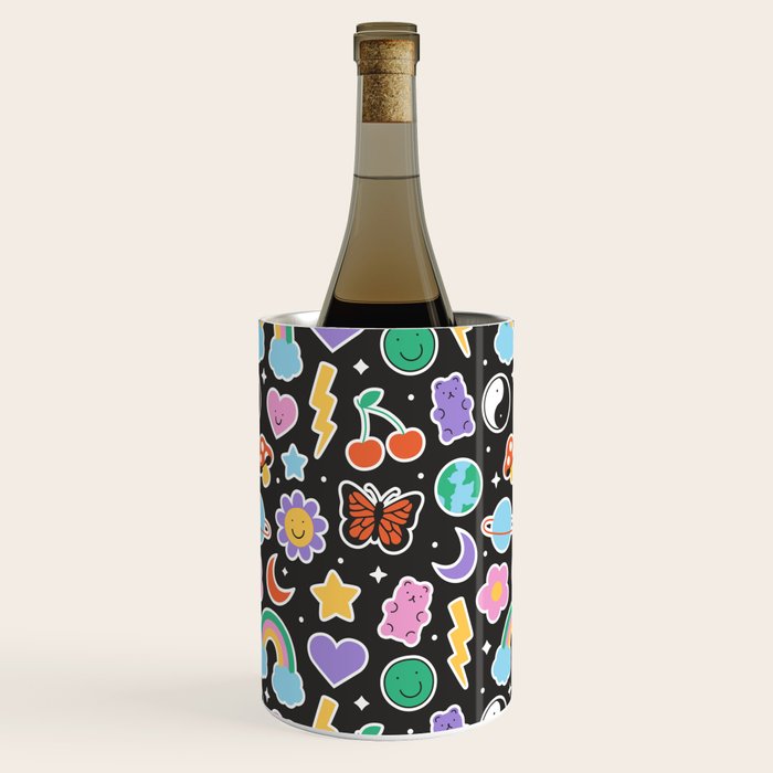 Fun retro cartoon doodle sticker pattern Wine Chiller Gallery Image 3