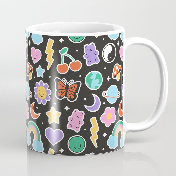 Fun retro cartoon doodle sticker pattern Coffee Mug Gallery Image 1