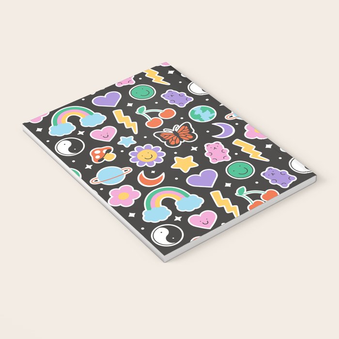 Fun retro cartoon doodle sticker pattern Notebook Gallery Image 3