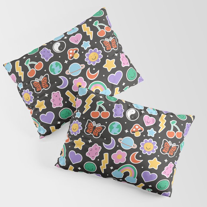Fun retro cartoon doodle sticker pattern Pillow Sham Gallery Image 1