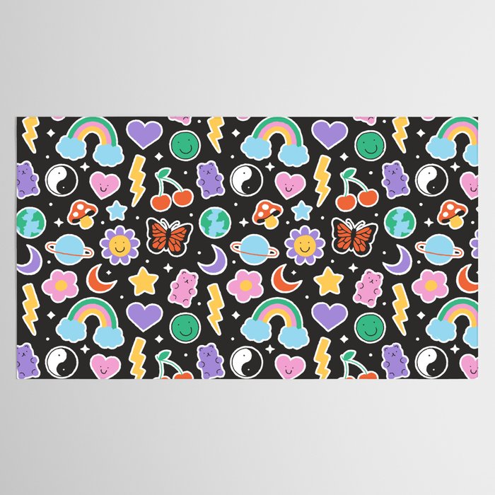 Fun retro cartoon doodle sticker pattern Tablecloth Gallery Image 2