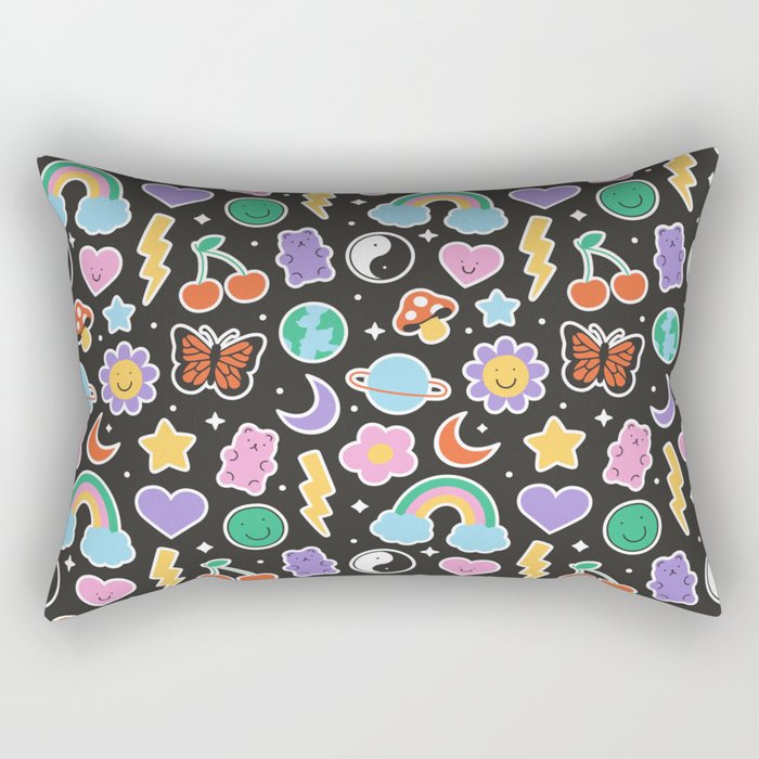 Fun retro cartoon doodle sticker pattern Rectangular Pillow Gallery Image 2