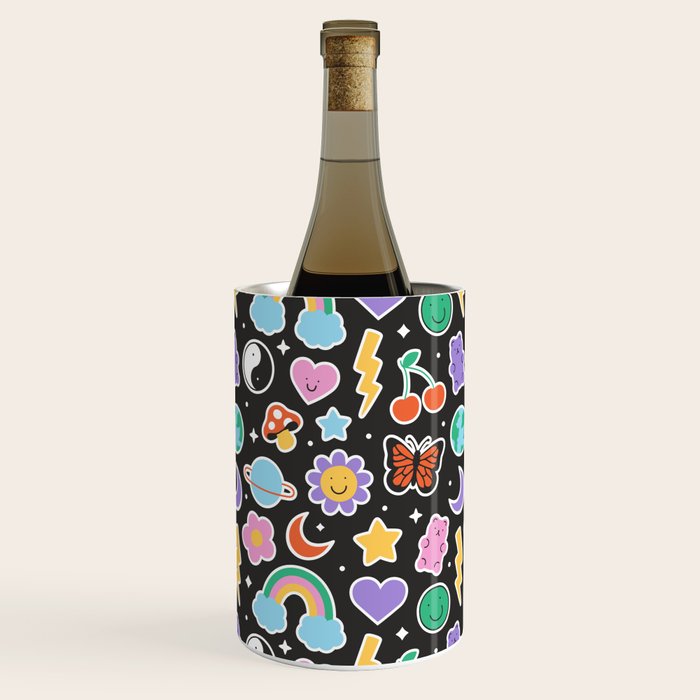 Fun retro cartoon doodle sticker pattern Wine Chiller Gallery Image 2
