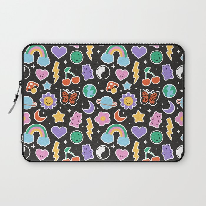 Fun retro cartoon doodle sticker pattern Laptop Sleeve Gallery Image 1