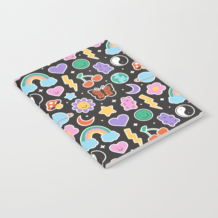 Fun retro cartoon doodle sticker pattern Notebook Gallery Image 1