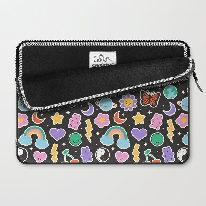 Fun retro cartoon doodle sticker pattern Laptop Sleeve Gallery Image 2