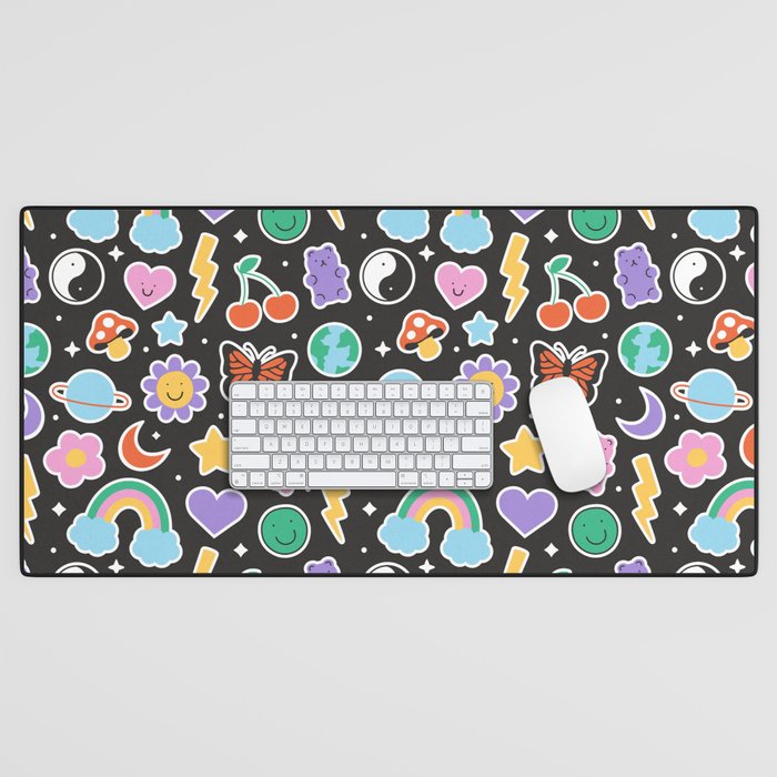 Fun retro cartoon doodle sticker pattern Desk Mat Gallery Image 1