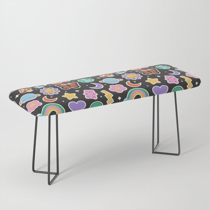 Fun retro cartoon doodle sticker pattern Bench Gallery Image 1