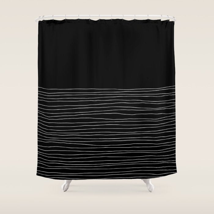 Hand Striped black and white Shower Curtain Gallery Image 1