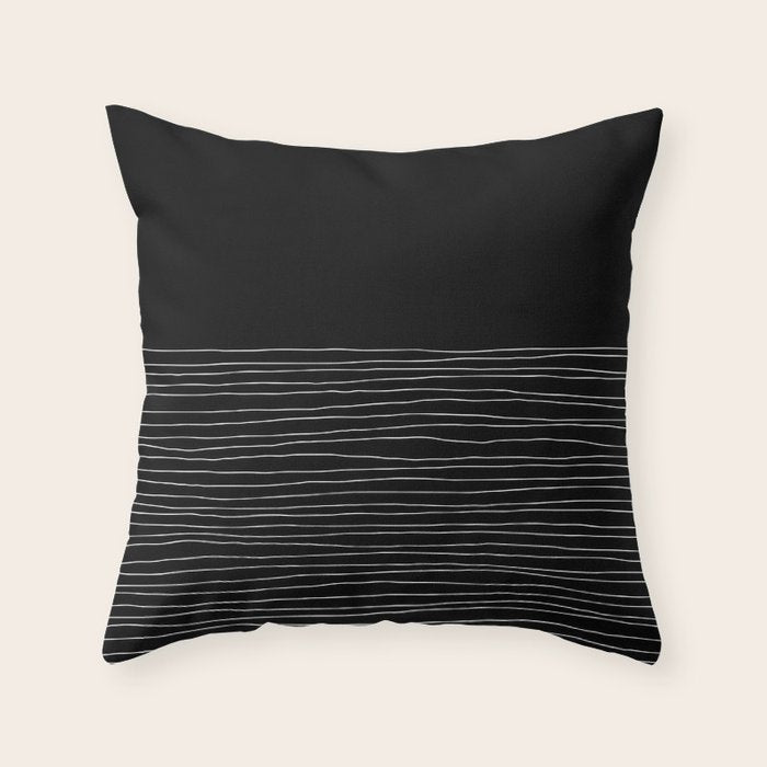 Hand Striped black and white Throw Pillow Gallery Image 1