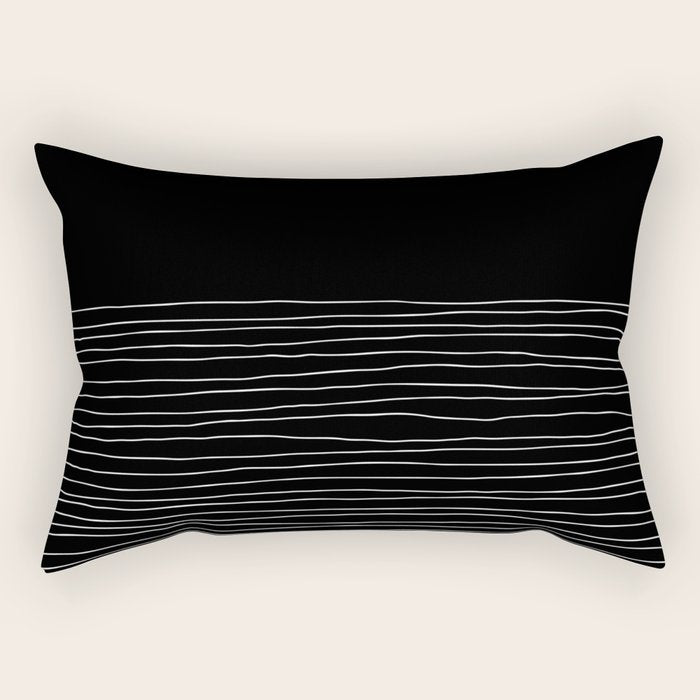 Hand Striped black and white Rectangular Pillow Gallery Image 2