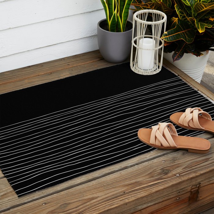 Hand Striped black and white Outdoor Rug Gallery Image 2