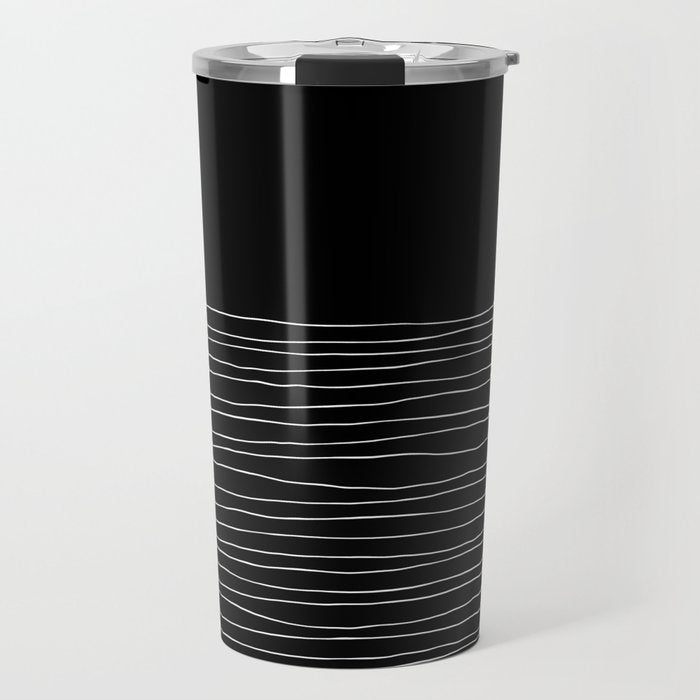 Hand Striped black and white Travel Mug Gallery Image 1