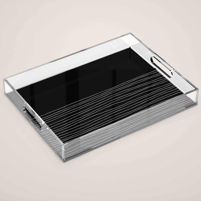 Hand Striped black and white Acrylic Tray Gallery Image 1