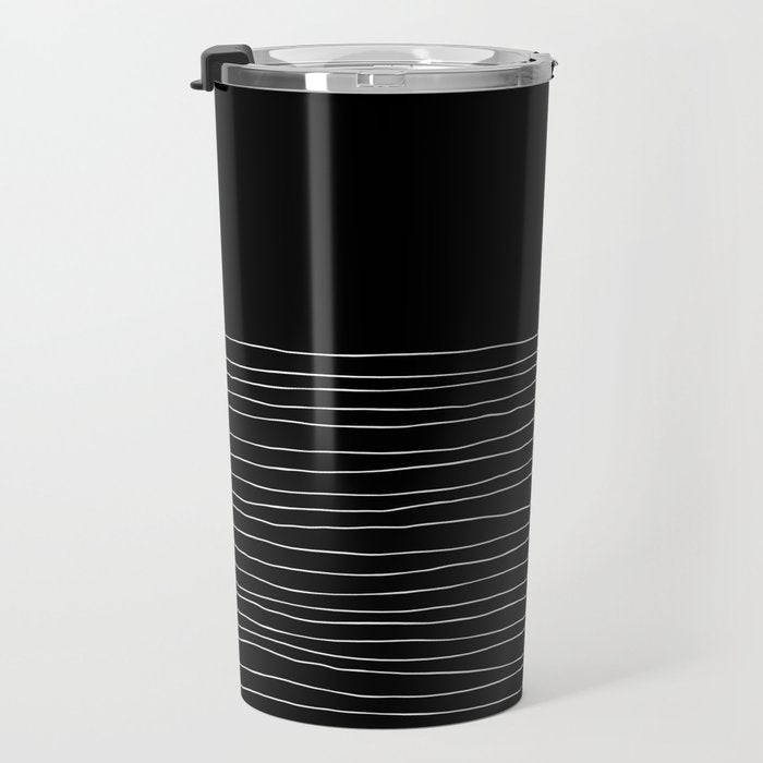 Hand Striped black and white Travel Mug Gallery Image 3