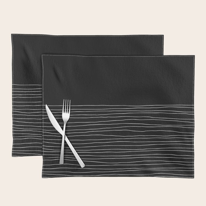Hand Striped black and white Placemat Gallery Image 1