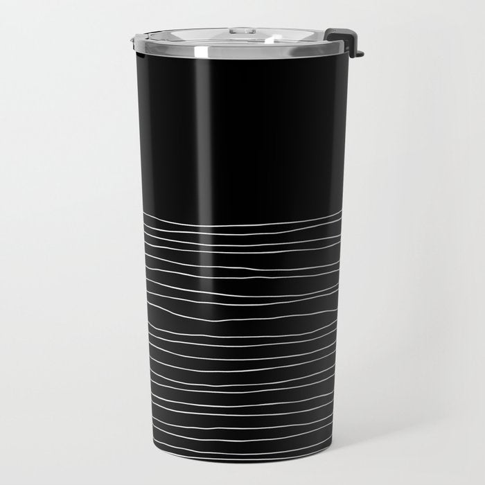 Hand Striped black and white Travel Mug Gallery Image 2