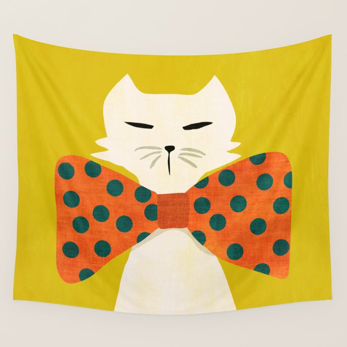 Cat with incredebly oversized humongous bowtie Wall Tapestry Gallery Image 1