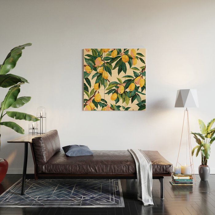 Yellow Mangos Summer Tropical Pattern Wood Wall Art Gallery Image 2