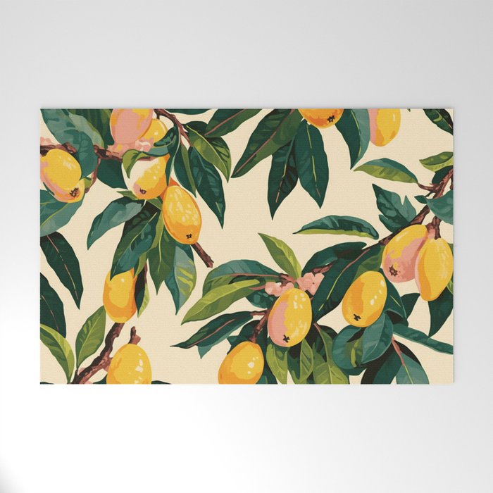 Yellow Mangos Summer Tropical Pattern Welcome Mat Gallery Image 1
