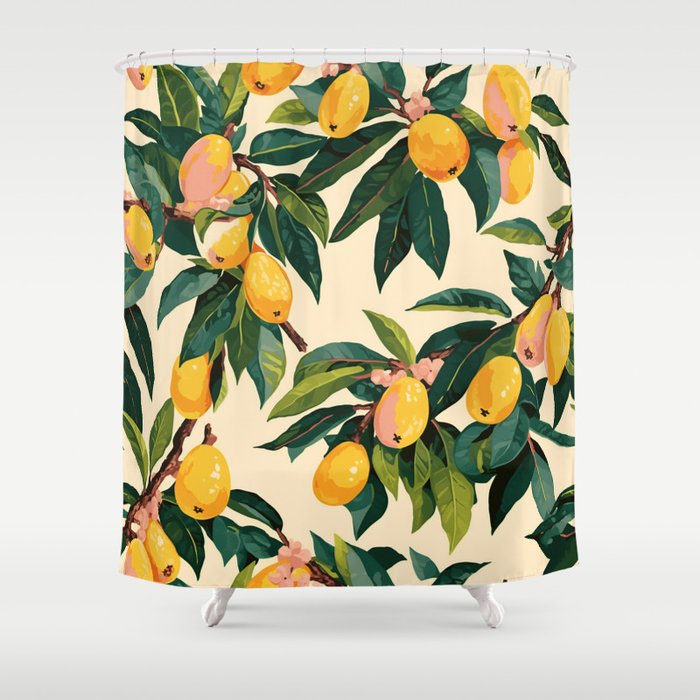 Yellow Mangos Summer Tropical Pattern Shower Curtain Gallery Image 1