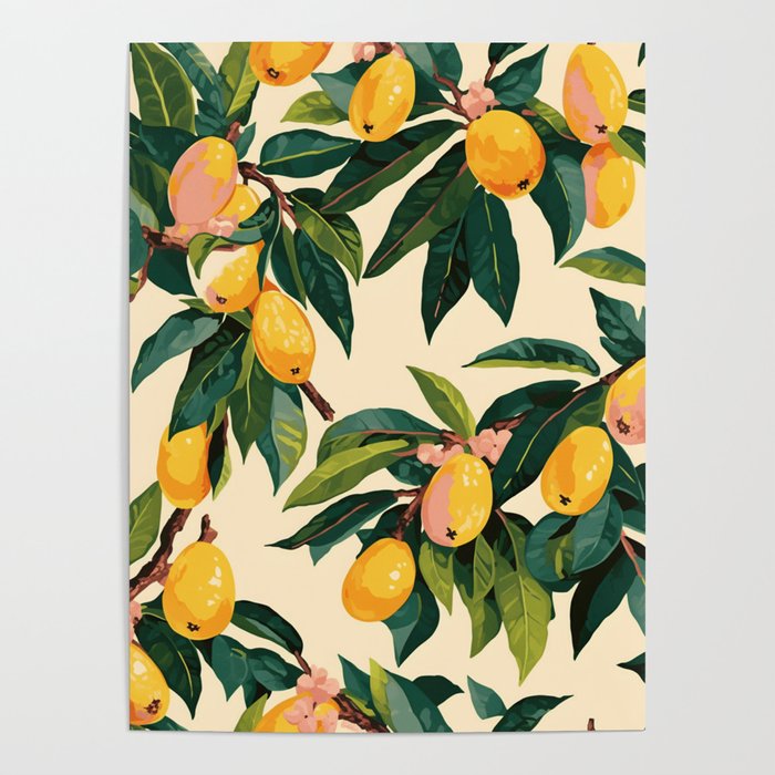 Yellow Mangos Summer Tropical Pattern Poster Gallery Image 1