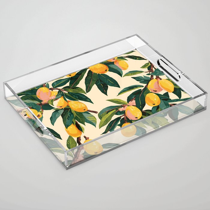 Yellow Mangos Summer Tropical Pattern Acrylic Tray Gallery Image 1
