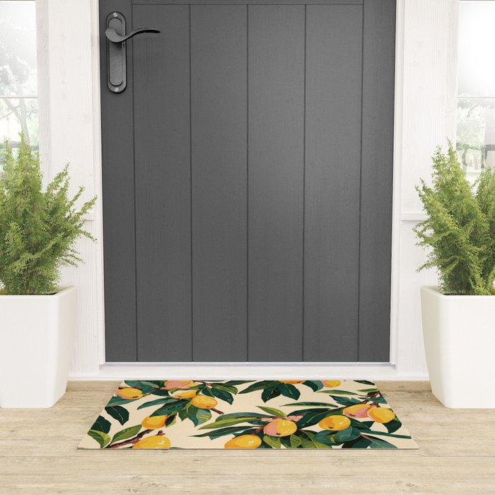 Yellow Mangos Summer Tropical Pattern Welcome Mat Gallery Image 3