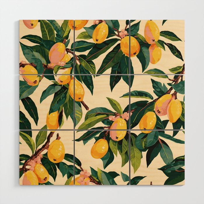 Yellow Mangos Summer Tropical Pattern Wood Wall Art Gallery Image 1