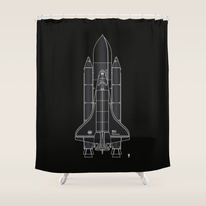 NASA Space Shuttle Blueprint in High Resolution (all black)  Shower Curtain Gallery Image 1