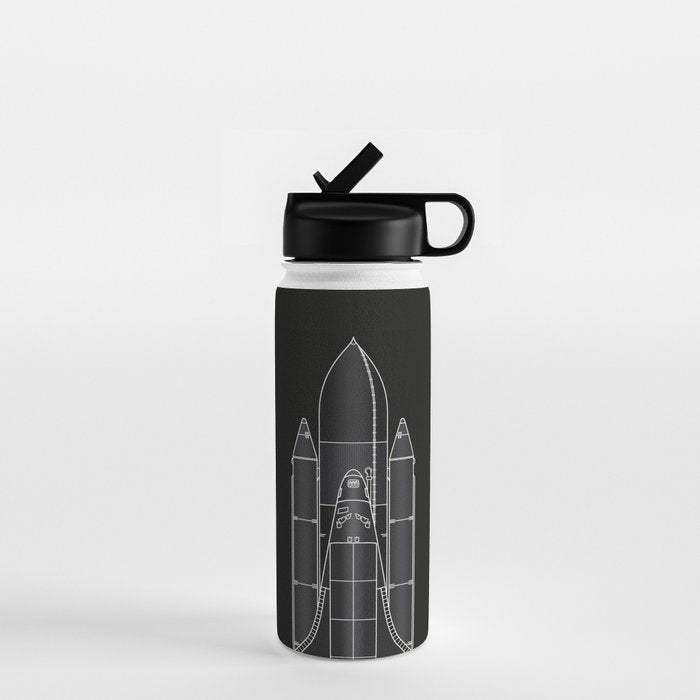 NASA Space Shuttle Blueprint in High Resolution (all black)  Water Bottle Gallery Image 1