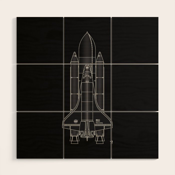 NASA Space Shuttle Blueprint in High Resolution (all black)  Wood Wall Art Gallery Image 1