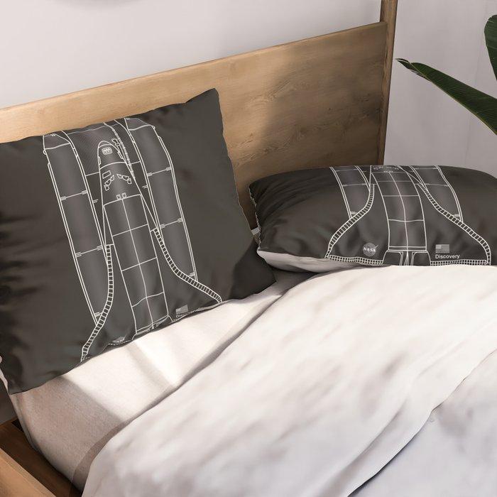 NASA Space Shuttle Blueprint in High Resolution (all black)  Pillow Sham Gallery Image 2
