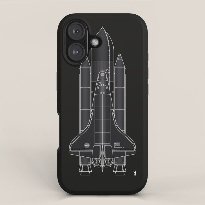 NASA Space Shuttle Blueprint in High Resolution (all black)  iPhone Case Gallery Image 1