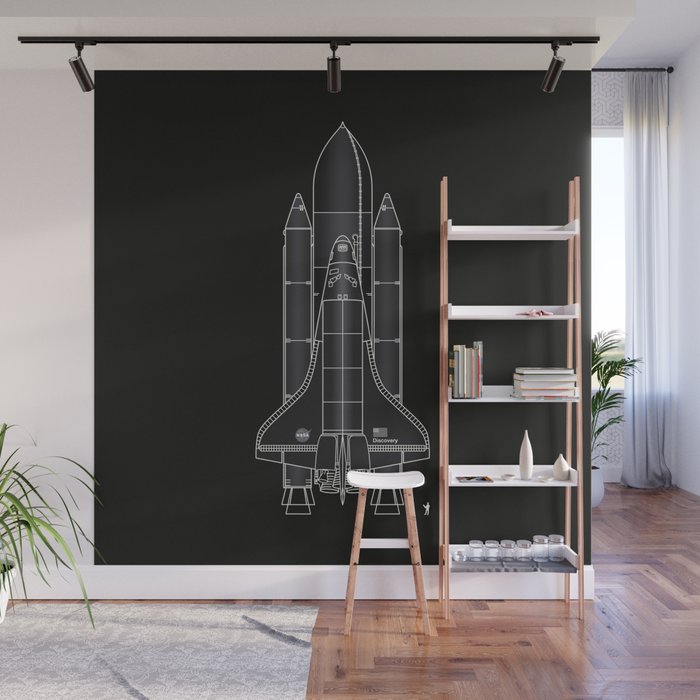 NASA Space Shuttle Blueprint in High Resolution (all black)  Wall Mural