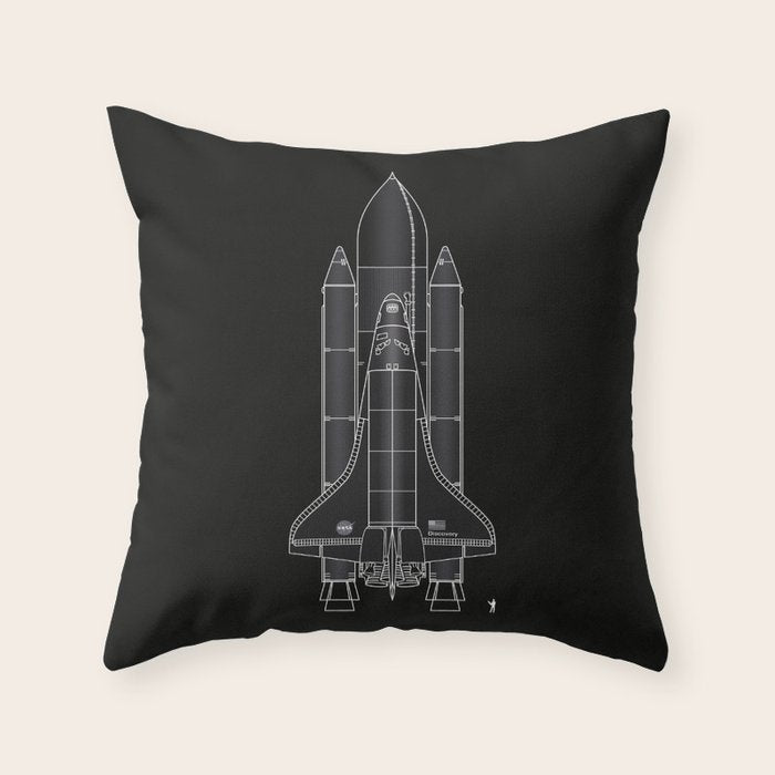 NASA Space Shuttle Blueprint in High Resolution (all black)  Throw Pillow Gallery Image 6