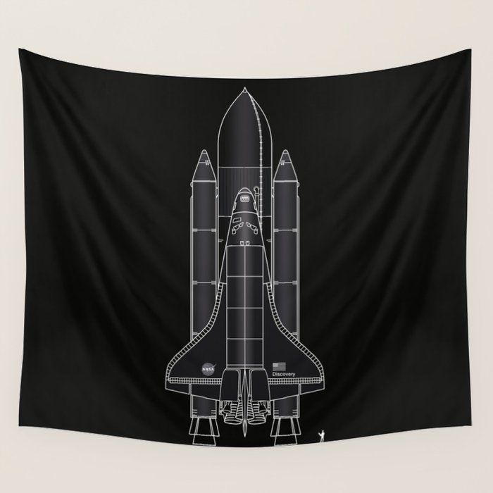 NASA Space Shuttle Blueprint in High Resolution (all black)  Wall Tapestry Gallery Image 4