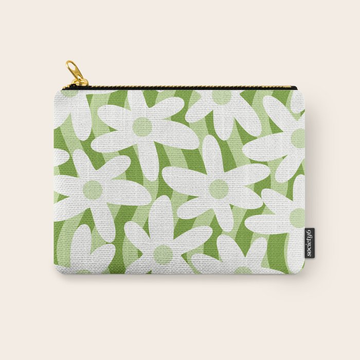 Sage and Olive Green Trippy Wavy Striped Flower Pattern Carry All Pouch Gallery Image 1