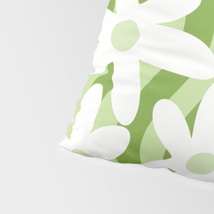 Sage and Olive Green Trippy Wavy Striped Flower Pattern Pillow Sham Gallery Image 4