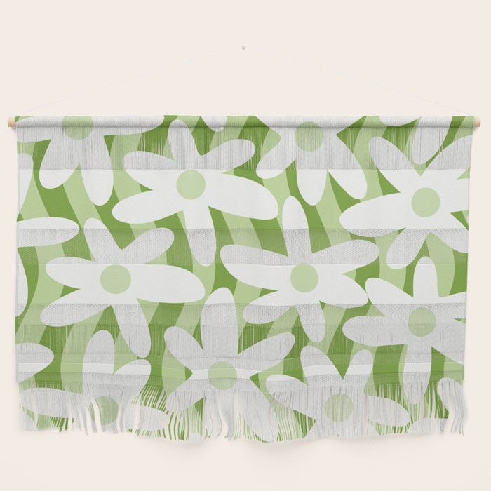 Sage and Olive Green Trippy Wavy Striped Flower Pattern Wall Hanging Gallery Image 1