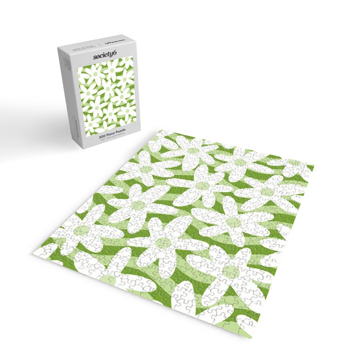 Sage and Olive Green Trippy Wavy Striped Flower Pattern Jigsaw Puzzle Gallery Image 2