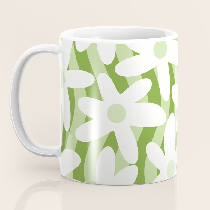 Sage and Olive Green Trippy Wavy Striped Flower Pattern Coffee Mug Gallery Image 3
