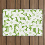 Sage and Olive Green Trippy Wavy Striped Flower Pattern Outdoor Rug Gallery Image 1