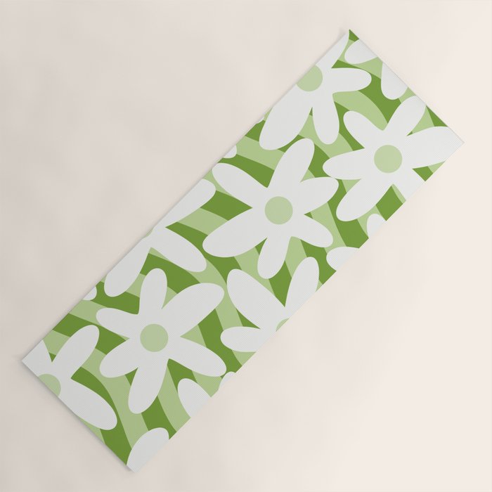 Sage and Olive Green Trippy Wavy Striped Flower Pattern Yoga Mat Gallery Image 1