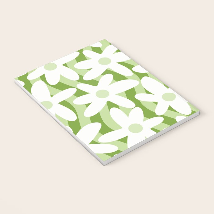 Sage and Olive Green Trippy Wavy Striped Flower Pattern Notebook Gallery Image 3